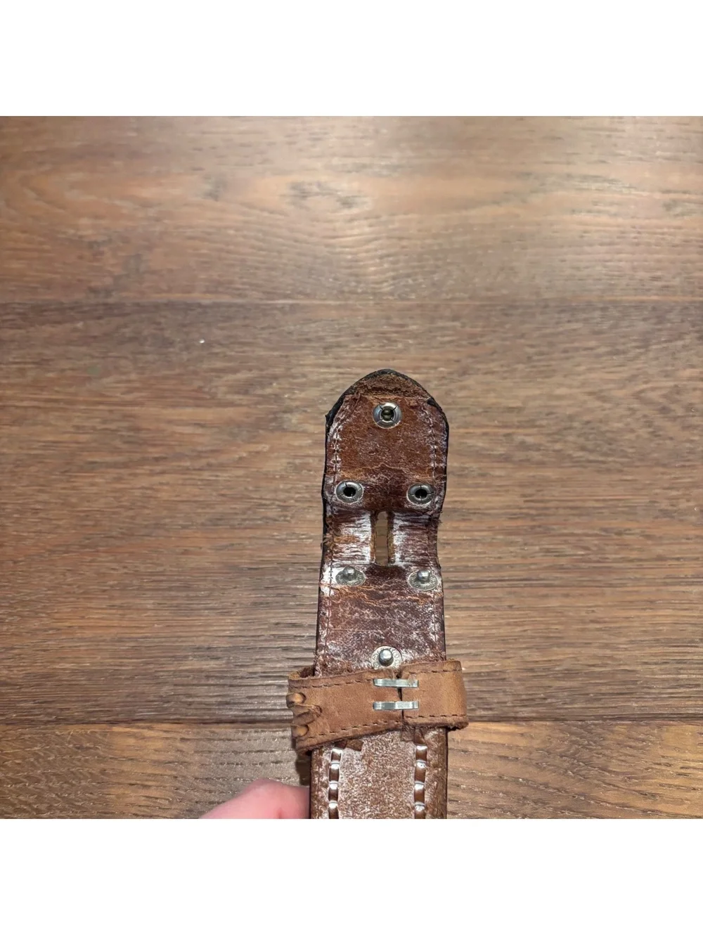 Western Brown Leather Belt with Lace Detail and Silver Conchos, Size 41